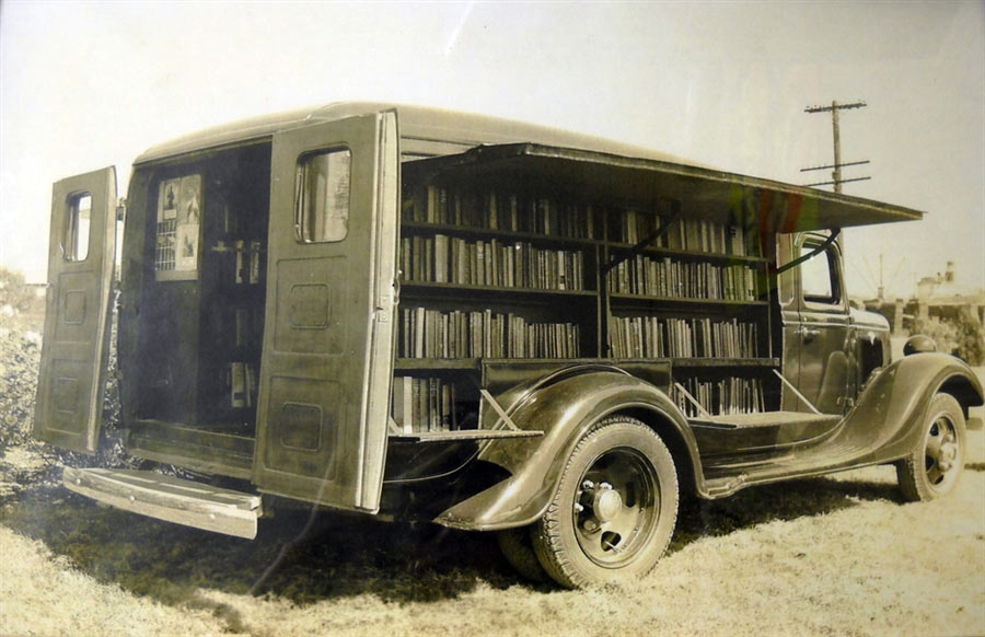 Picture of a bookmobile in the 20's