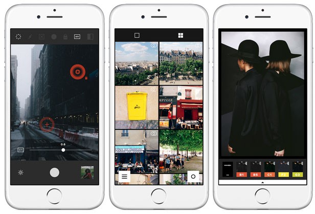 Phone mockup of the VSCO app being used 